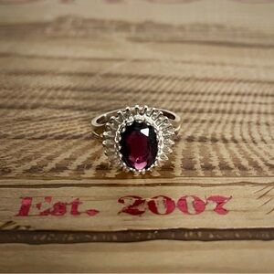 Vintage Sterling Silver Garnet Halo Ring (Size 5.75) – 925 Stamped